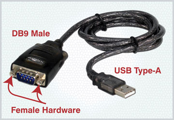 USB to Serial Converter Cable, USB to DB 9, Male with Female Hardware Cat. No. 514372